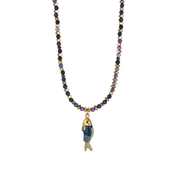 1 Piece Vintage Fish Stainless Steel Gold Color Natural Stone Women's Beaded Necklaces 