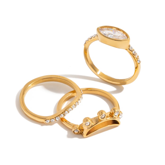 1 Piece Shinning Circle Stainless Steel Gold Color Zircon Women's Gemstone Rings h5Picture8