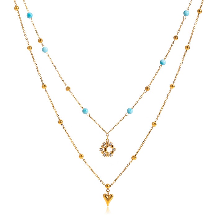 1 Piece Romantic Heart Moon Stainless Steel Gold Color Women's Layered Necklaces