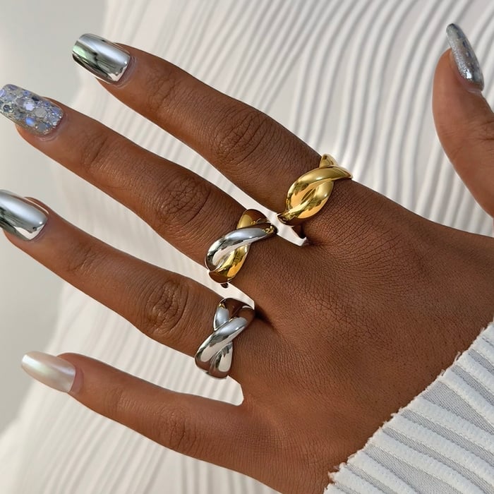 1 Stück Retro Unregelmäßige Form Edelstahl Gold Farbe Damen Statement Ringe Bild4