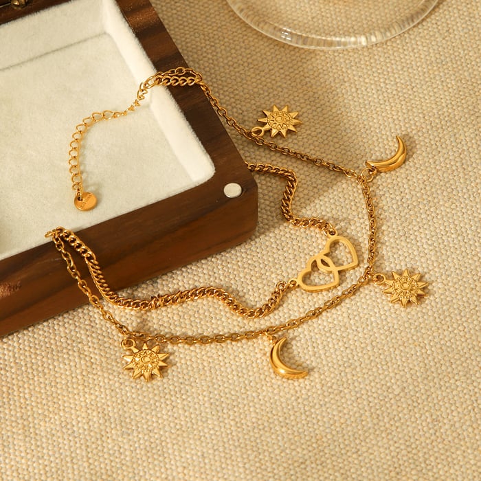 1 Piece Simple Heart&Moon Stainless Steel Gold Color Anklets Picture4