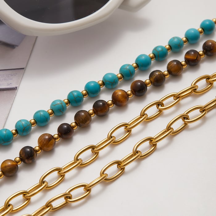 1 Piece Double-layer Natural Stone Beads Stainless Steel Women's Bracelets Sets h5Picture6