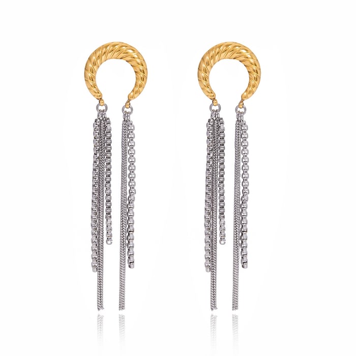 1 Pair Casual Tassel Moon Stainless Steel Gold Color Women's Dangle Earrings