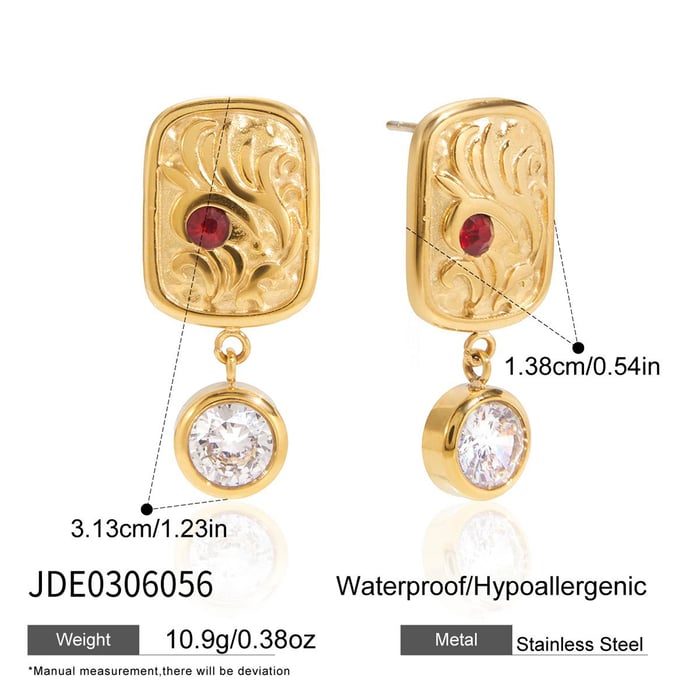 Anspruchsvolles rechteckiges Schmuckset aus Edelstahl mit goldfarbenem Zirkonia für Damen