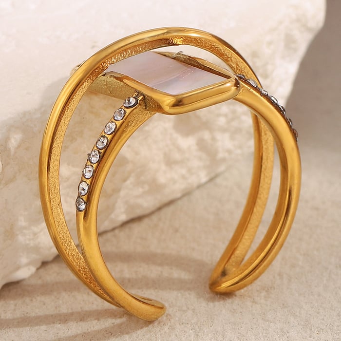 1 Piece Elegant Rectangular Stainless Steel Gold Color Shell Statement Rings h5Picture7