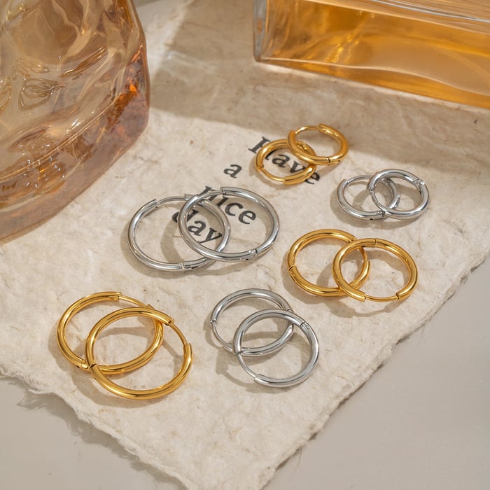 1 Pair Stainless Steel Gold Color Basic Hoop Earrings h5Picture4