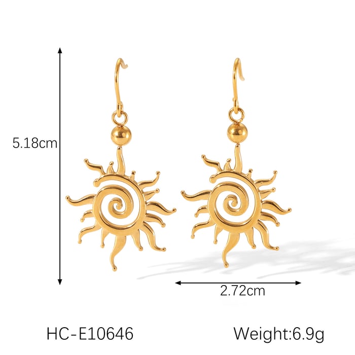 1 Pair Minimalist Sun Stainless Steel Gold Color Women's Dangle Earrings h5Picture2
