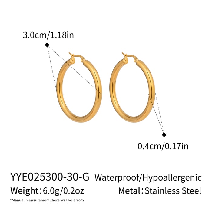 1 Pair Circle Stainless Steel Gold Color Basic Hoop Earrings