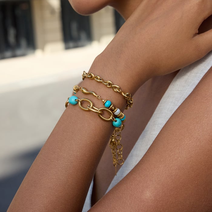 1 Piece Retro Calaite Beads Chain Stainless Steel Gold Color Women's Beaded Bracelets Picture3