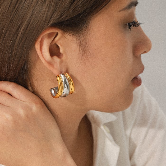 1 Pair Daily Mixed Gold Color And Silver Colors Women's Stud Earrings h5Picture5