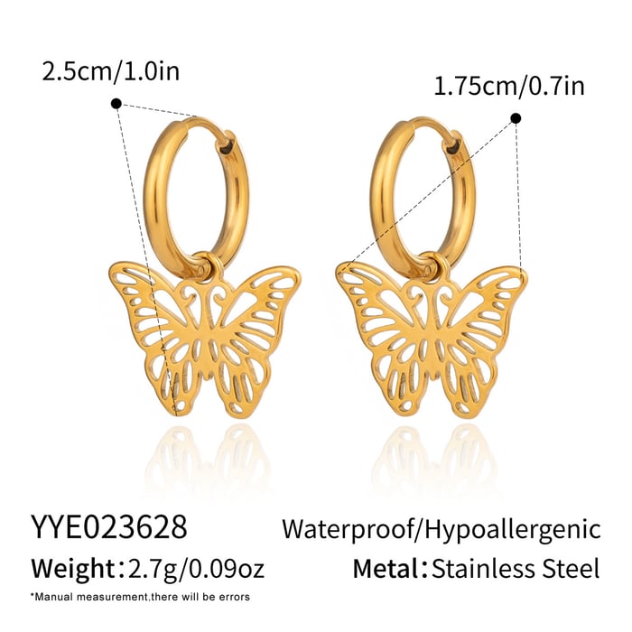 1 Pair Romantic Butterfly Stainless Steel Gold Color Women's Drop Earrings