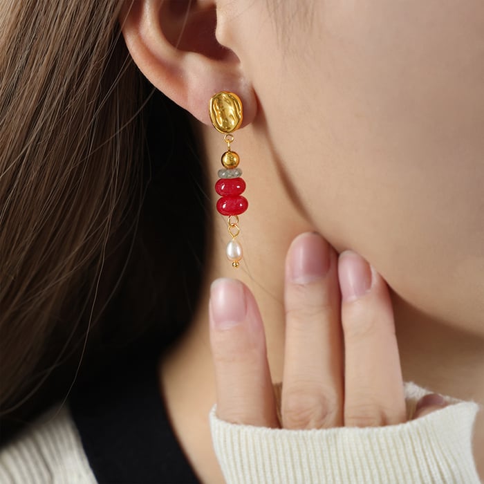 1 Pair Designable Natural Stone Beads Stainless Steel Gold Color Women's Drop Earrings