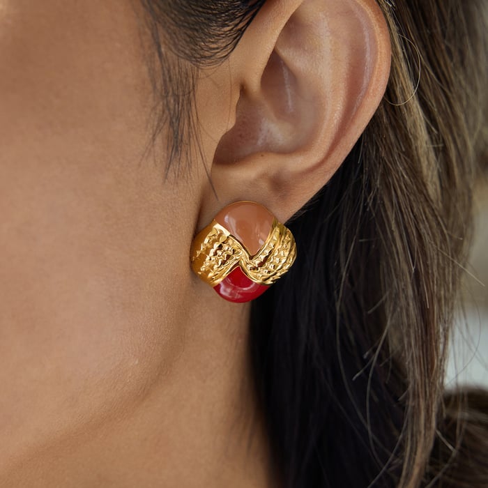 1 Pair Luxurious Chequer Mixed Color Stainless Steel Gold Color Women's Stud Earrings h5Picture3