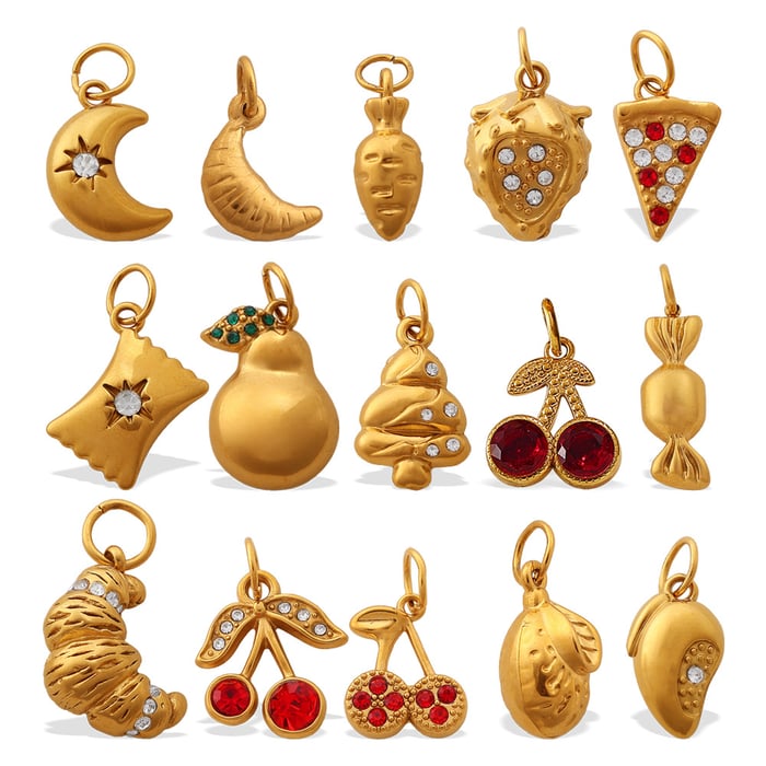 1 Piece Sweet Cherry Stainless Steel Gold Color DIY Pendant h5Picture4