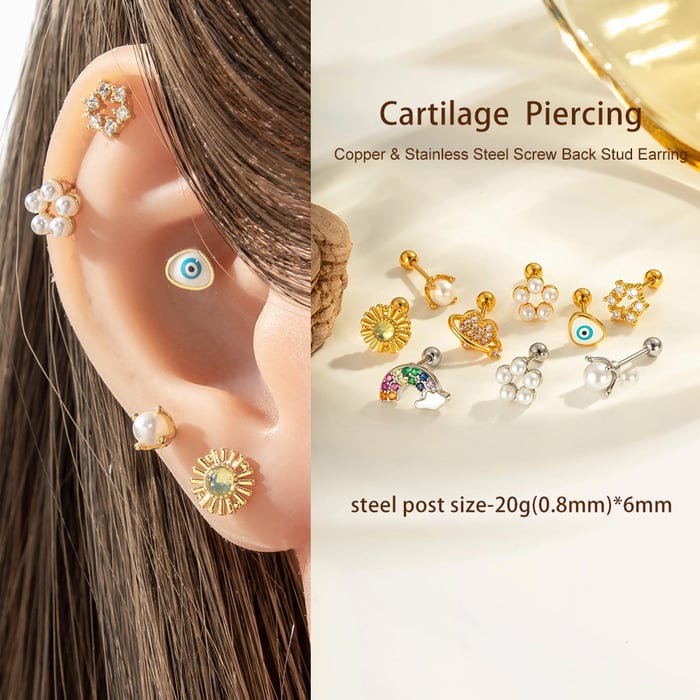 1 Piece Heart Copper Gold Color Zircon Piercing Earring h5Picture4