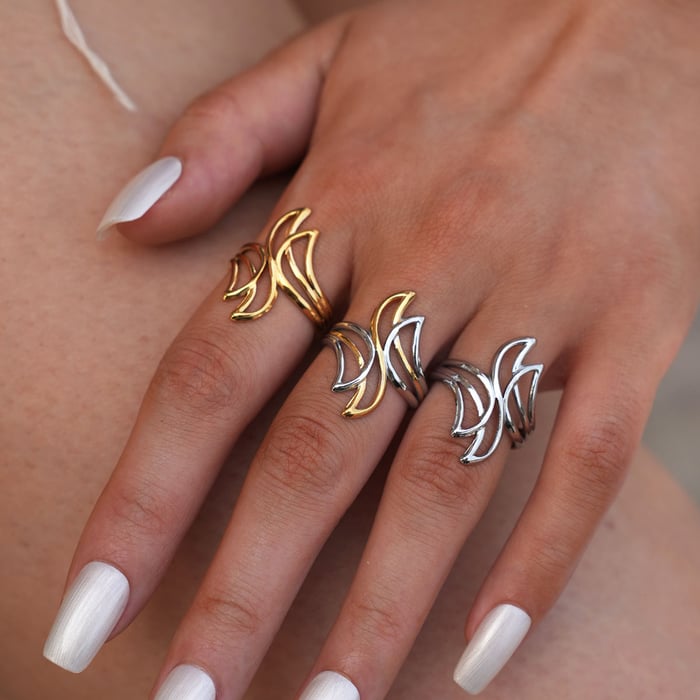 1 Piece Casual Irregular Shape Stainless Steel Gold Color Statement Rings h5Picture5