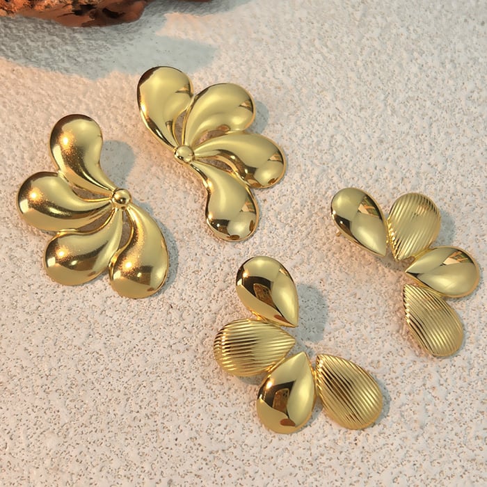 1 Pair Flower Stainless Steel Gold Color Stud Earrings h5Picture3