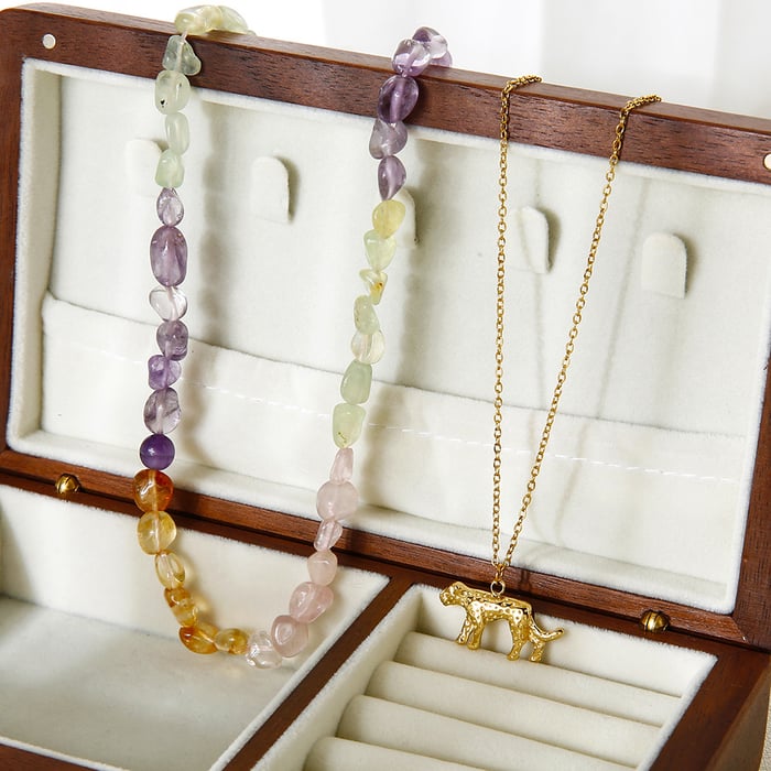 1 Set Romantic Series Natural Stones Gold Color Necklaces Set h5Picture4