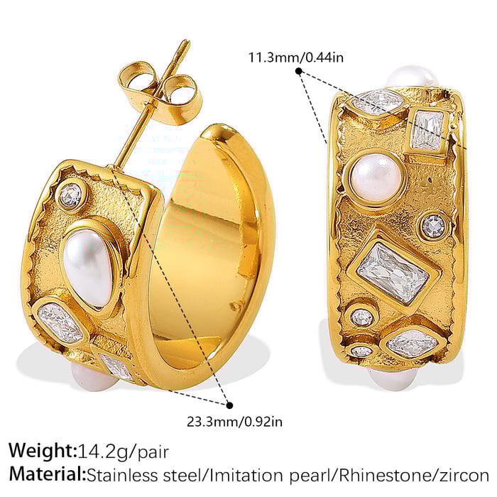 1 Pair Stainless Steel Gold Color Artificial Pearl Hoop Earrings