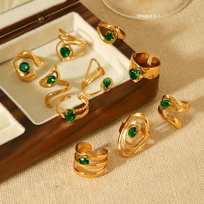 1 Piece Luxurious Irregular Stainless Steel Gold Color Zircon Women's Gemstone Rings h5Picture5