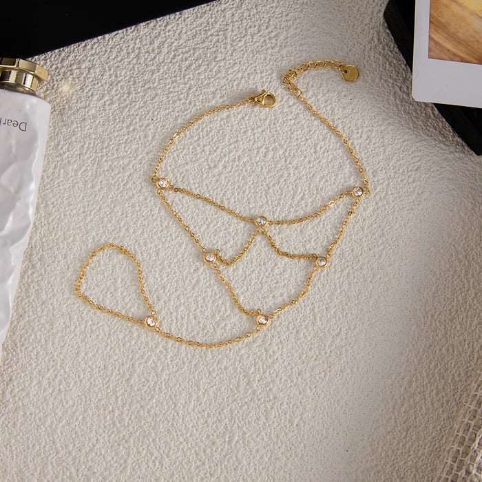 1 Piece Classic Lines Stainless Steel Gold Color Zircon Women's Chain Bracelets h5Picture5
