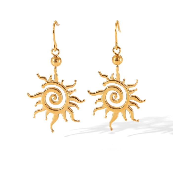 1 Pair Minimalist Sun Stainless Steel Gold Color Women's Dangle Earrings