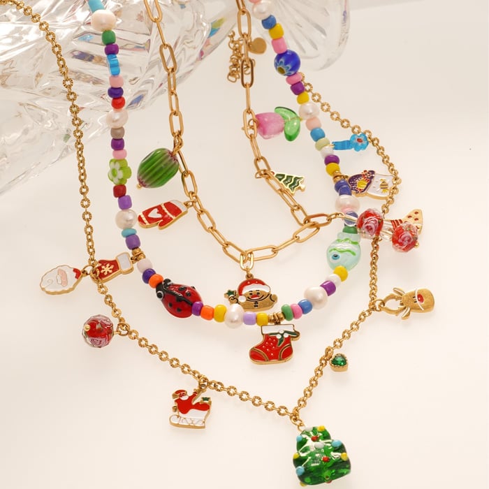 1 Piece Christmas Glass Tree Stainless Steel Gold Color Women's Pendant Necklaces h5Picture4