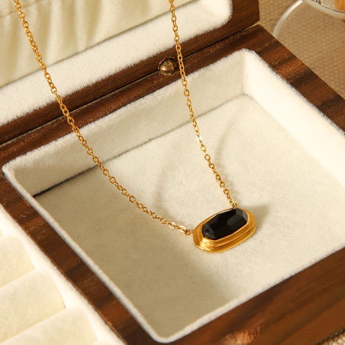 1 Piece  Rectangle Stainless Steel Gold Color Women's Pendant Necklaces h5Picture6