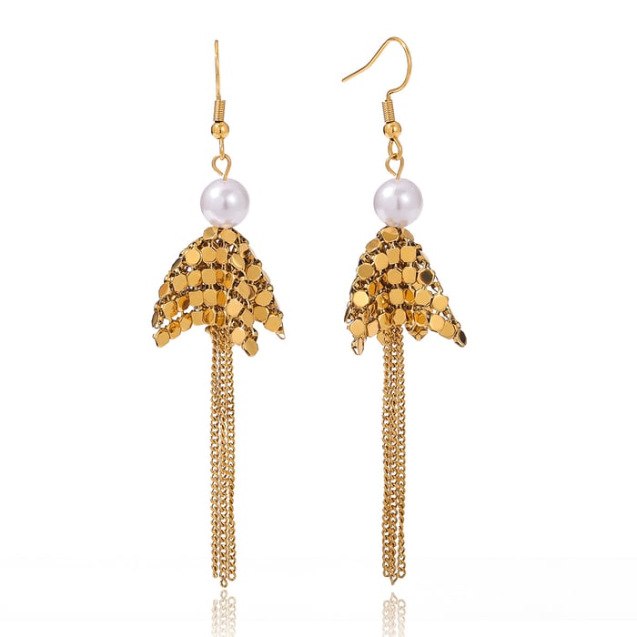 1 Pair Luxurious Tassel Stainless Steel Gold Color Zircon Women's Dangle Earrings