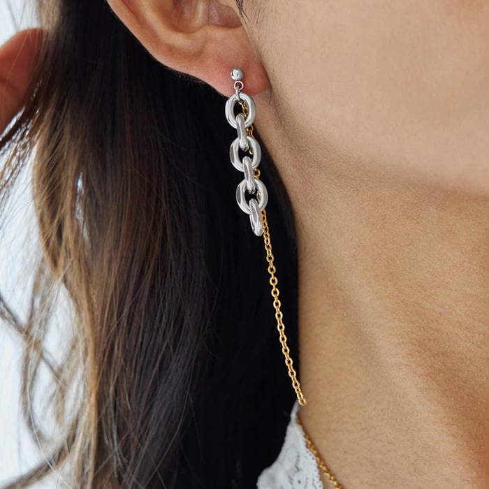 1 Pair Simple Chain Mixed Gold&Silver Colors Stainless Steel Women's Dangle Earrings Picture3