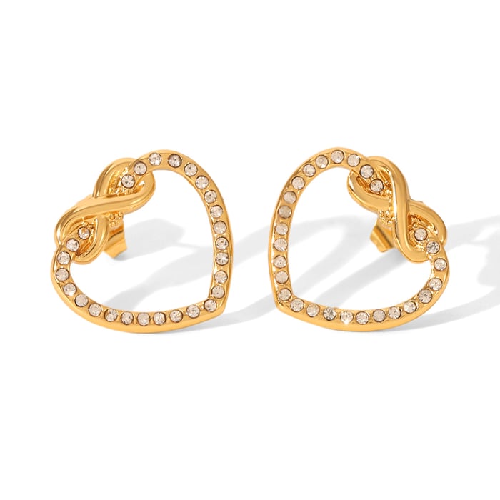 1 Pair Simple Daily Heart Stainless Steel  Gold Color  Zircon Women's Stud Earrings h5Picture6