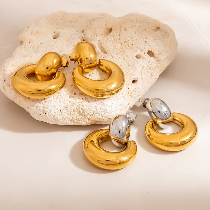 1 Pair Romantic Series Elegant Circle Stainless Steel  Gold Color  Women's Stud Earrings h5Picture5