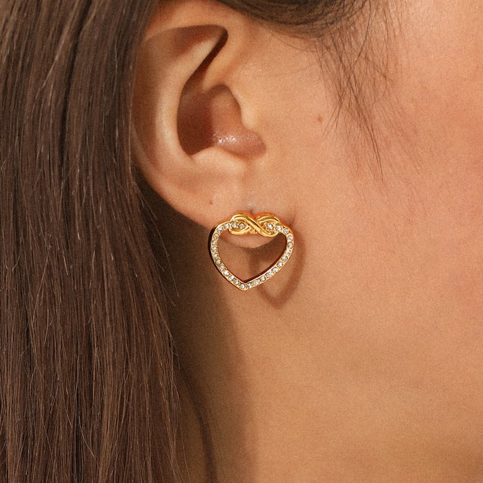 1 Pair Simple Daily Heart Stainless Steel  Gold Color  Zircon Women's Stud Earrings h5Picture4