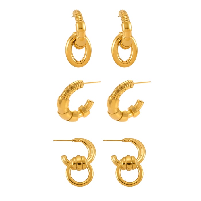 1 Pair Simple Circle Stainless Steel Gold Color Women's Hoop Earrings h5Picture5