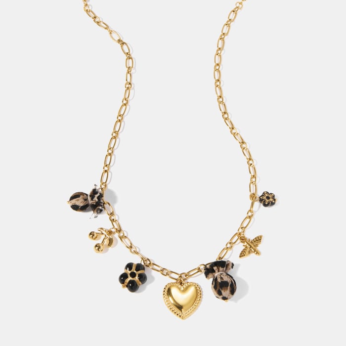 Heart Stainless Steel  Gold Color Leopard Print Pendant Necklace h5Picture2