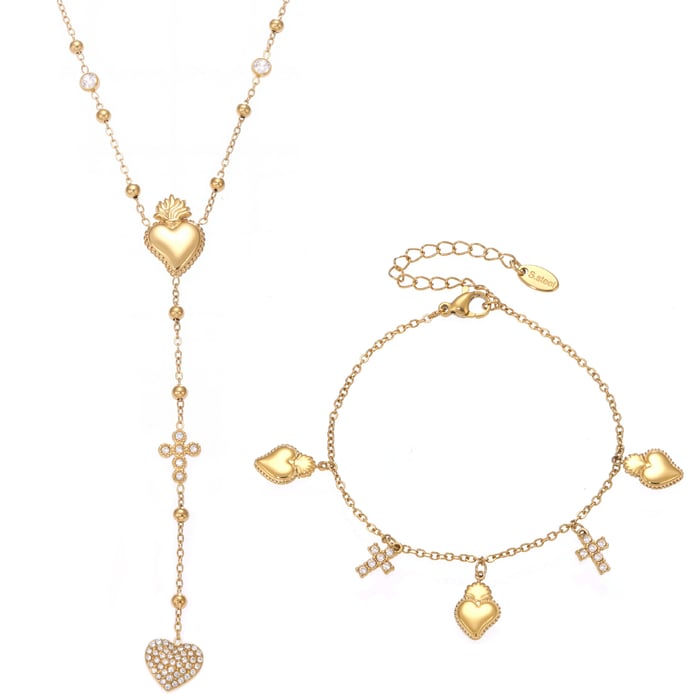 Romantic Series Heart Cross Stainless Steel Gold Color Women's Jewelry Sets Picture9