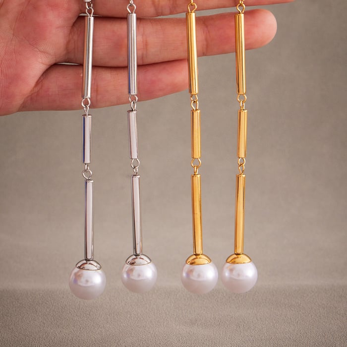 1 Piece Classic Lines Stainless Steel Gold Color Women's Dangle Earrings h5Picture3