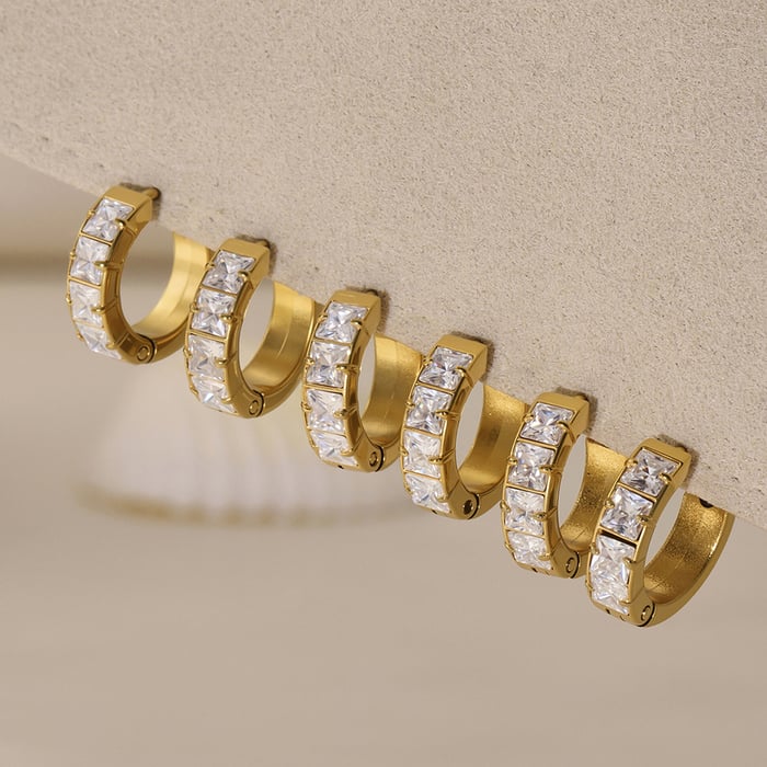 1 Pair Shinning Stainless Steel Gold Color Women's Hoop Earrings h5Picture5