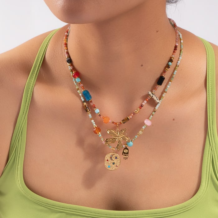 1 Piece Colorful Natural Stone Beads Stainless Steel Gold Color Women's Beaded Necklaces Picture5