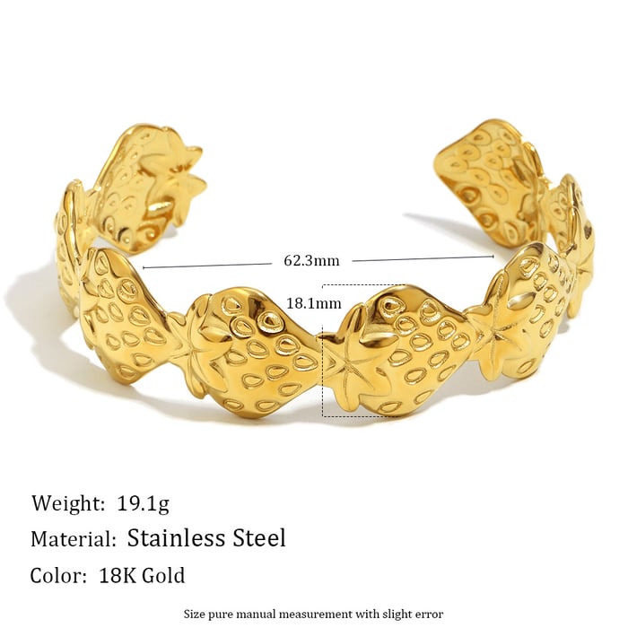 1 Piece Sweet Strawberry Stainless Steel  Gold Color  Women's Cuff Bracelets h5Picture5