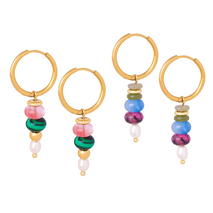 1 Pair Elegant Beads Stainless Steel Natural Stone Women's Drop Earrings h5Picture6