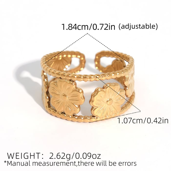 1 Piece Simple Elegant Flower Stainless Steel   Gold Color  Women's Statement Rings h5Picture2