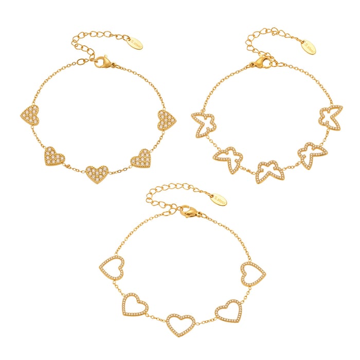 1 Piece Luxurious Butterfly Stainless Steel Gold Color Zircon Women's Chain Bracelets h5Picture8