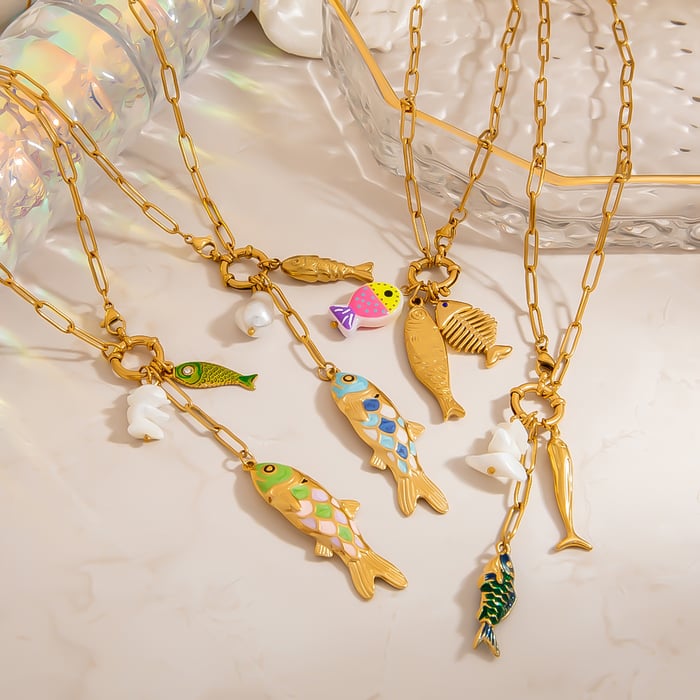 1 Piece Light Luxury and High End Fish Shaped Stainless Steel Women's Pendant Necklaces h5Picture5