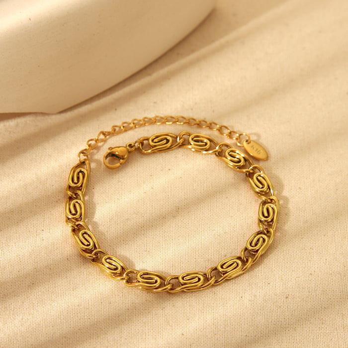 1 Piece Simple  Daily Chain Circle Rectangle Stainless Steel   Women's Chain Bracelets Picture4