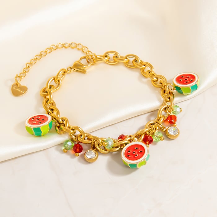 1 Piece Simple Lovely  Fruit Stainless Steel  Gold Color  Women's Charm Bracelets h5Picture5