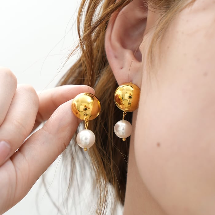 1 Pair Retro Patchwork Stainless Steel  Gold Color Women's Stud Earrings h5Picture5