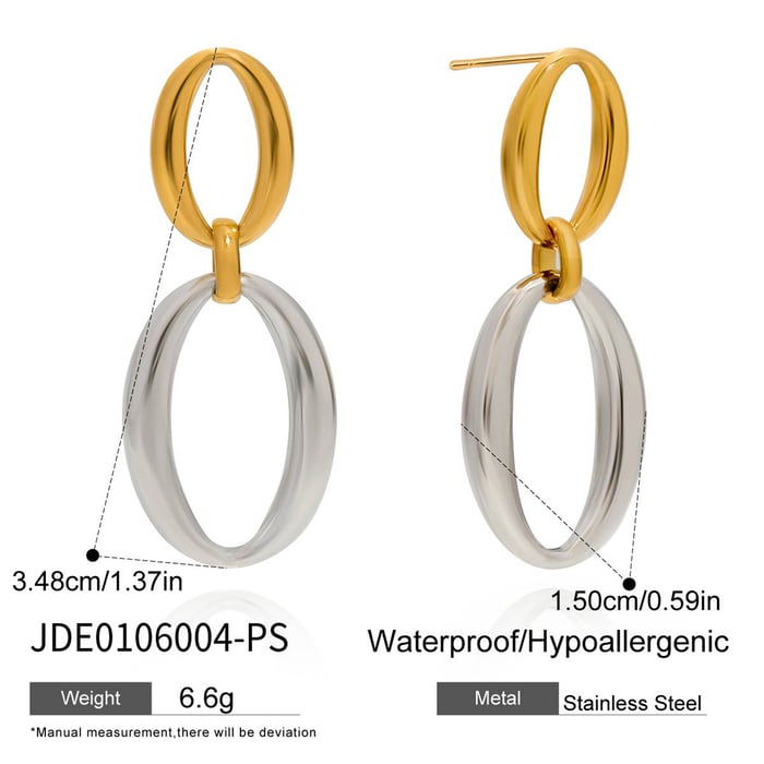 1 Pair Classic Double Circle Stainless Steel Gold Color Women's Drop Earrings h5Picture2
