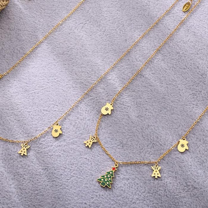 Christmas Tree Stainless Steel Gold Color Zircon Women's Pendant Necklaces h5Picture6