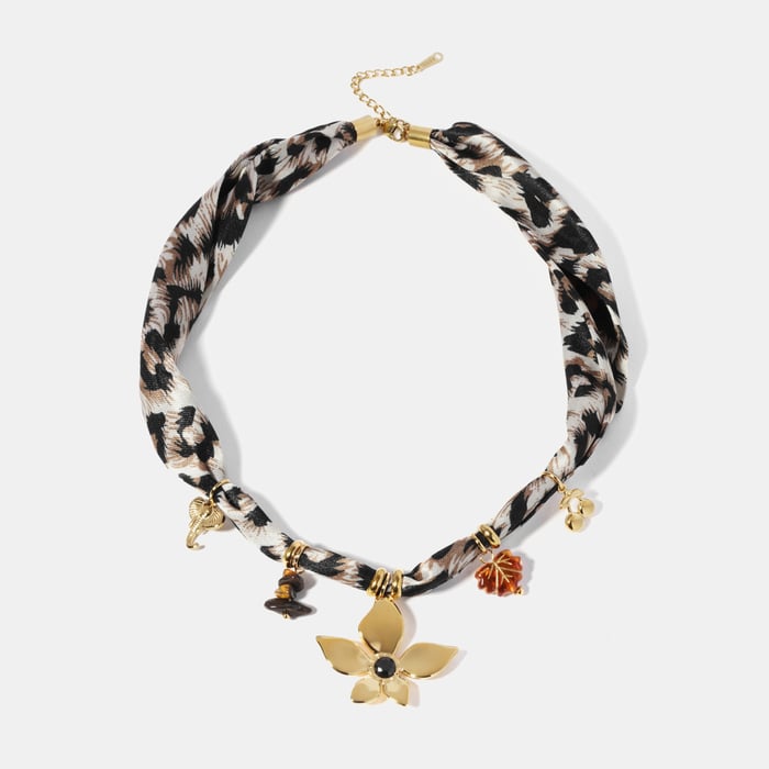 Flower Stainless Steel Leopard Print Pendant Necklace h5Picture2